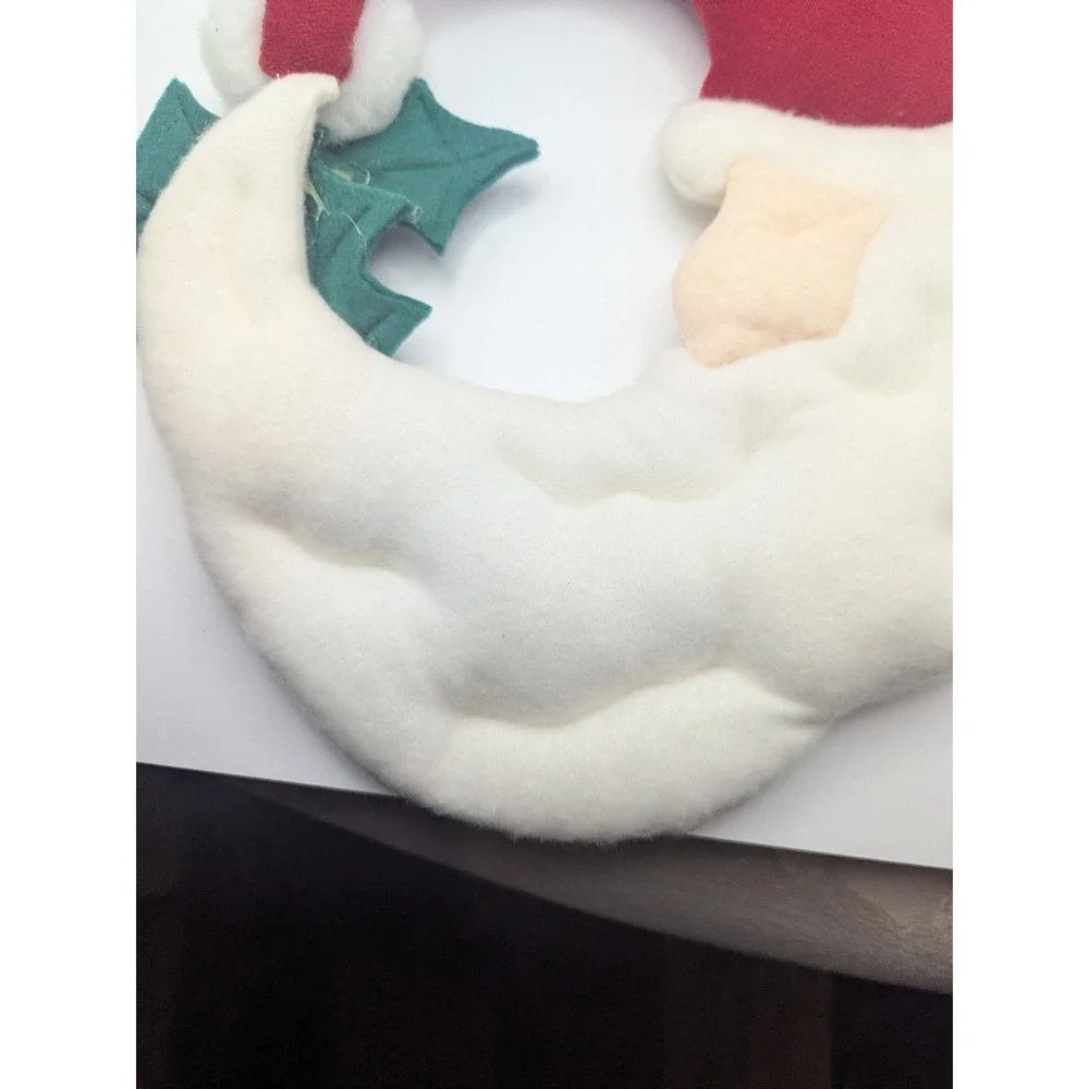 Vtg Plush Santa Claus Christmas Wreath Half Moon Holiday‎ Decoration Holly Berry